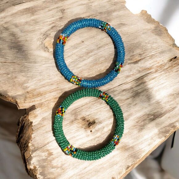African Masai Colored Bangle Bracelet Kenya Set Of Two New - Picture 1 of 6